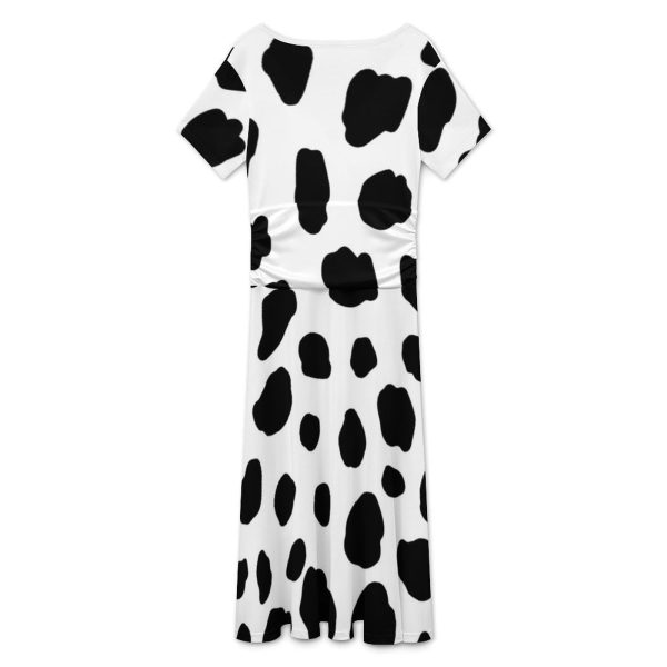 Dalmatian Print Women's Midi Dress Short Sleeve Dresses V Neck Sundress Casual Summer