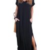 Women's Summer Maxi Dress Casual Loose Pockets Long Dress Short Sleeve Split Maxi Dresses