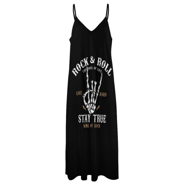 Rock&roll Maxi Dress for Women Summer Casual Sleeveless V Neck Spaghetti Dresses