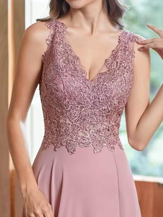 Lace Appliques Chiffon Bridesmaid Dresses 2025 Long Beaded Prom Dress A Line Formal Party Evening Gowns with Slit for Women