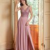Lace Appliques Chiffon Bridesmaid Dresses 2025 Long Beaded Prom Dress A Line Formal Party Evening Gowns with Slit for Women