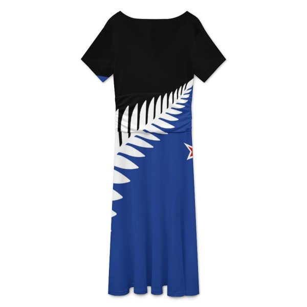 New Zealand New Flag Women's Midi Dress Short Sleeve Dresses V Neck Sundress Casual Summer