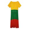 Lithuanian Flag Women's Midi Dress Short Sleeve Dresses V Neck Sundress Casual Summer