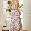 Women's 2025 Summer Floral Boho Dress Square Neck Strapped Swing A Line Sundress Beach Long Maxi Outfits