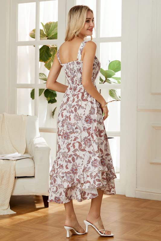 Women's 2025 Summer Floral Boho Dress Square Neck Strapped Swing A Line Sundress Beach Long Maxi Outfits