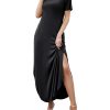 Women's Summer Maxi Dress Casual Loose Pockets Long Dress Short Sleeve Split Maxi Dresses