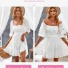 Womens Summer Dresses Square Neck Tie Back Lantern Sleeve Ruffle A-Line Casual Dress