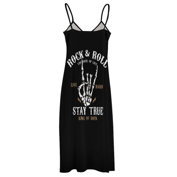 Rock&roll Maxi Dress for Women Summer Casual Sleeveless V Neck Spaghetti Dresses