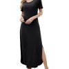 Women's Summer Maxi Dress Casual Loose Pockets Long Dress Short Sleeve Split Maxi Dresses