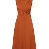 2025 Women's Notch Lapel Ruched Wrap V Neck Business Work Dress Sleeveless A Line Midi Dress