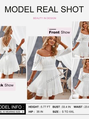 Womens Summer Dresses Square Neck Tie Back Lantern Sleeve Ruffle A-Line Casual Dress