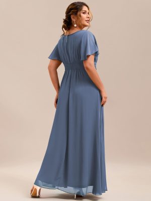 Women's Summer Round Neck A Line Pleated Chiffon Short Sleeves Plus Size Formal Gowns Bridesmaid Dresses