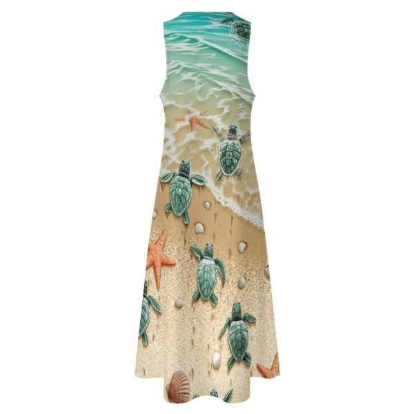Sea Turtles Women's Maxi Dress Summer Sleeveless Casual Long Dresses with Pockets