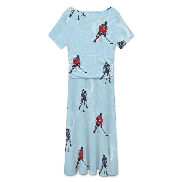 Ice Hockey Players Women's Midi Dress Short Sleeve Dresses V Neck Sundress Casual Summer