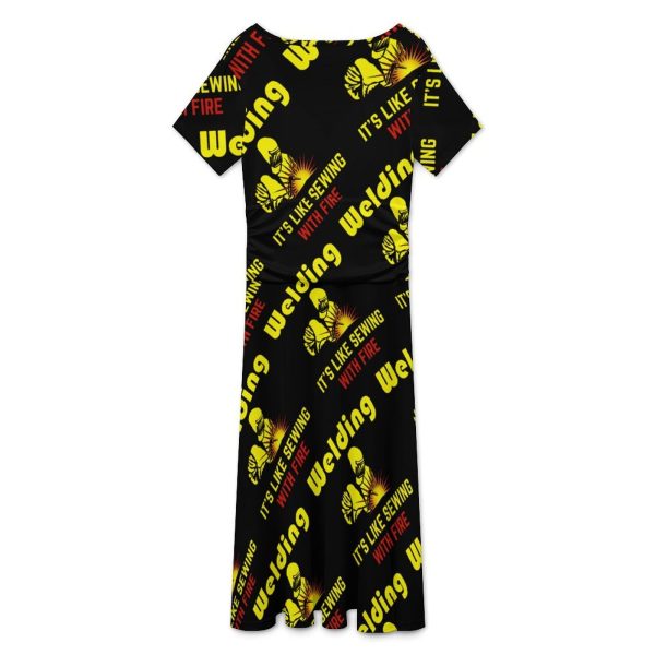 Welding It's Like Sewing with Fire Women's Midi Dress Short Sleeve Dresses V Neck Sundress Casual Summer