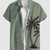Matchable Couple Hawaiian Coconut Tree Print Shirt or Plus Size Knee Length Fit and Flare Tank Dress