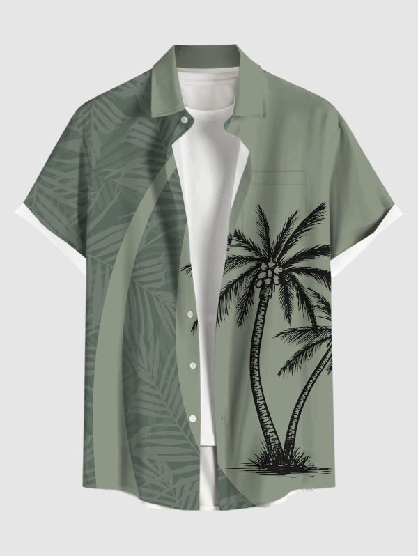 Matchable Couple Hawaiian Coconut Tree Print Shirt or Plus Size Knee Length Fit and Flare Tank Dress