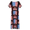 U.S.A. Wrestling Flag Women's Midi Dress Short Sleeve Dresses V Neck Sundress Casual Summer