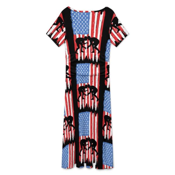 U.S.A. Wrestling Flag Women's Midi Dress Short Sleeve Dresses V Neck Sundress Casual Summer