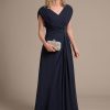 Women's Cap Sleeves Mother of The Bride Dress 2025 Chiffon Long Ruched A Line Formal Dresses YZTS122
