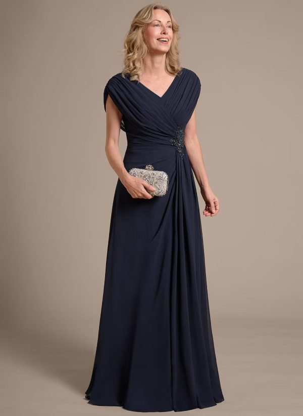 Women's Cap Sleeves Mother of The Bride Dress 2025 Chiffon Long Ruched A Line Formal Dresses YZTS122