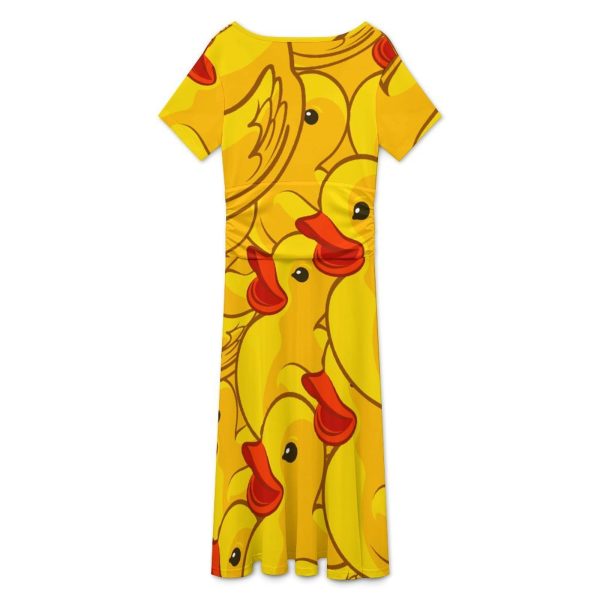 Rubber Yellow Duck Women's Midi Dress Short Sleeve Dresses V Neck Sundress Casual Summer