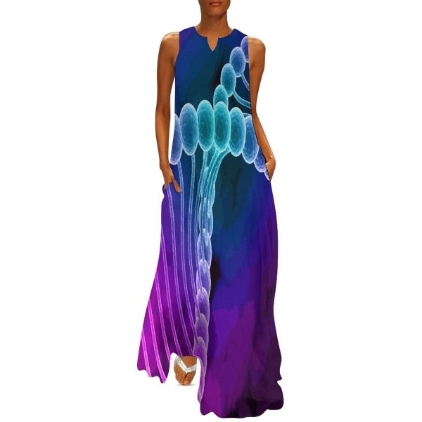 Rainbow DNA Double Helix Women's Maxi Dress Summer Sleeveless Casual Long Dresses with Pockets