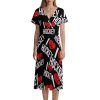 I Love Hockey Women's Midi Dress Short Sleeve Dresses V Neck Sundress Casual Summer