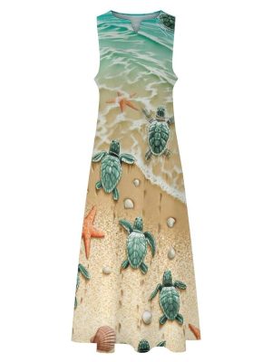 Sea Turtles Women's Maxi Dress Summer Sleeveless Casual Long Dresses with Pockets