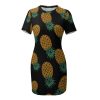 Down Pineapple Mini Sexy Dress for Women Bodycon Short Sleeve Summer Party Club Dresses
