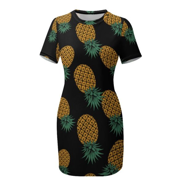 Down Pineapple Mini Sexy Dress for Women Bodycon Short Sleeve Summer Party Club Dresses