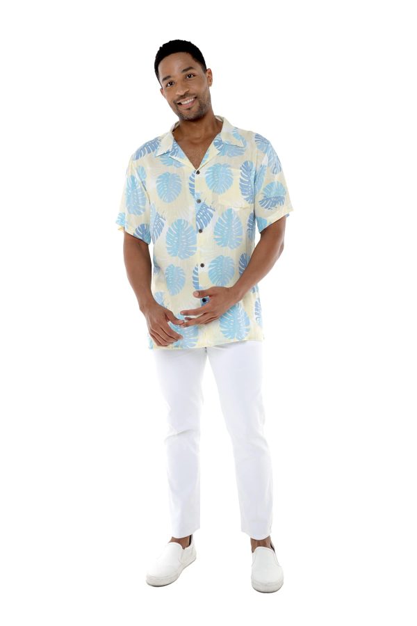 Matchable Couple Hawaiian Luau Shirt or Fairy Dress in Pacific Palm Cream