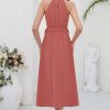 Women's 2024 Summer Sleeveless Halter Neck Ruffle Hem Split Flowy Swing Long Midi Dress with Belt