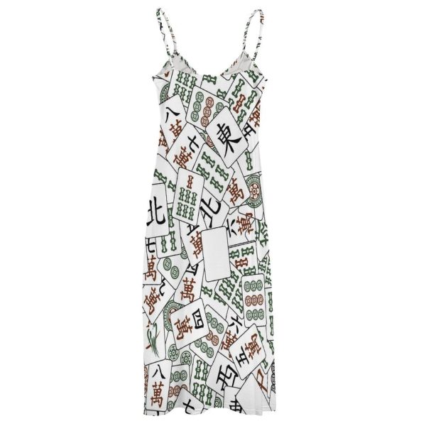 Mahjong Tiles Maxi Dress for Women Summer Casual Sleeveless V Neck Spaghetti Dresses