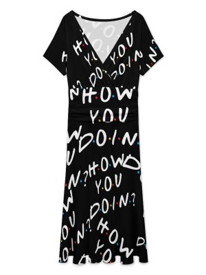 How You Doin Women's Midi Dress Short Sleeve Dresses V Neck Sundress Casual Summer