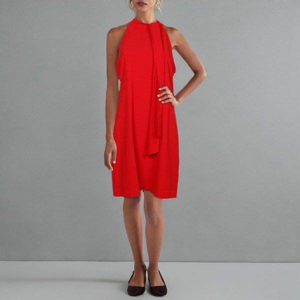 Women's Sleeveless Halter Tie Neck Shift Mini Dress