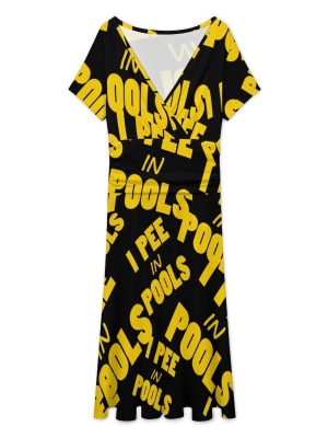 I Pee in Pools Women's Midi Dress Short Sleeve Dresses V Neck Sundress Casual Summer