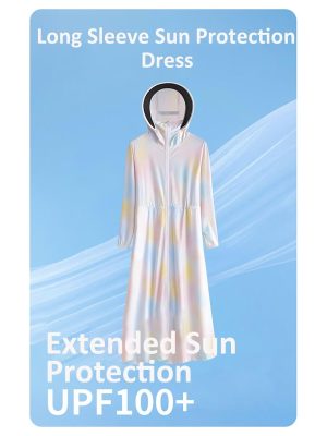 Women's UPF 50+ Lightweight Long Sleeves Sun Protection Beach Summer Dress Hoodie Dress