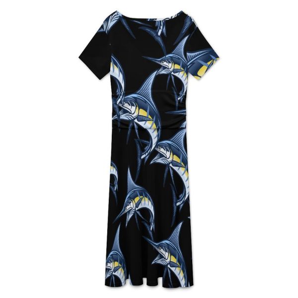 Marlin Fish Women's Midi Dress Short Sleeve Dresses V Neck Sundress Casual Summer
