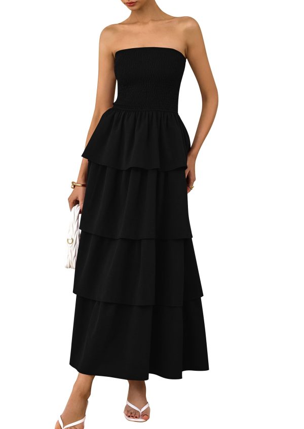 Maxi Dresses for Women 2025 Summer Off Shoulder Smocked Tiered Ruffle Long Flowy Wedding Guest Dress