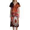 Rock Roll Drums Flame Drummer Skull Women's Midi Dress Short Sleeve Dresses V Neck Sundress Casual Summer