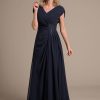 Women's Cap Sleeves Mother of The Bride Dress 2025 Chiffon Long Ruched A Line Formal Dresses YZTS122