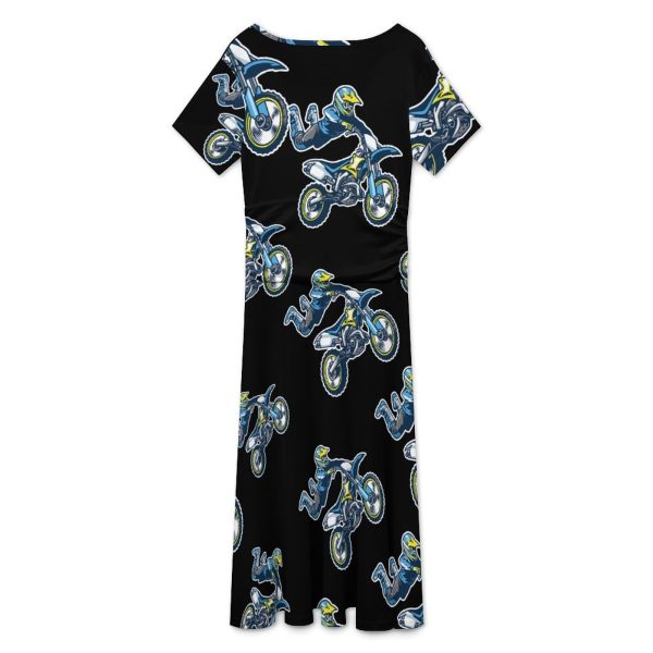 Motocross Rider Women's Midi Dress Short Sleeve Dresses V Neck Sundress Casual Summer