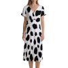 Dalmatian Print Women's Midi Dress Short Sleeve Dresses V Neck Sundress Casual Summer