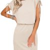 Womens 2024 Summer Dress Drawstring Cap Sleeve Crew Neck Wrap Bodycon Dresses Mini Short Dress