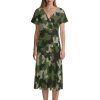 Green Camouflage Seamless Women's Midi Dress Short Sleeve Dresses V Neck Sundress Casual Summer