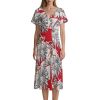 Polish Eagle Flag Women's Midi Dress Short Sleeve Dresses V Neck Sundress Casual Summer