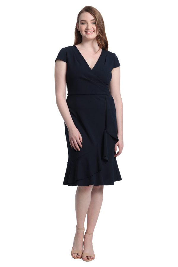 Women's Feminine Ageless Surplice V-Neck Faux Wrap Ruffle Dress Office Event Shower Guest of