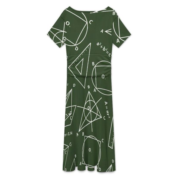 Math Science Women's Midi Dress Short Sleeve Dresses V Neck Sundress Casual Summer