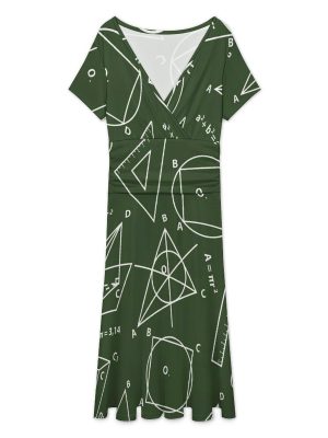 Math Science Women's Midi Dress Short Sleeve Dresses V Neck Sundress Casual Summer